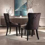 6x Velvet Dining Chairs Upholstered Tufted Kithcen Chair with Solid Wood Legs Stud Trim and Ring-Bla