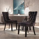 6x Velvet Dining Chairs Upholstered Tufted Kithcen Chair with Solid Wood Legs Stud Trim and Ring-Black - Extra Image