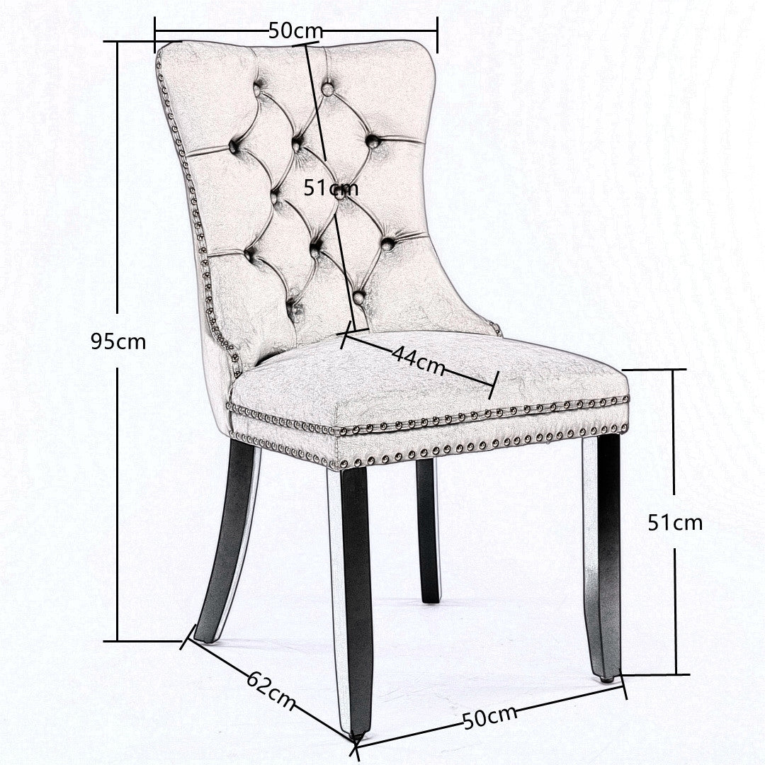4x Velvet Dining Chairs Upholstered Tufted Kithcen Chair with Solid Wood Legs Stud Trim and Ring-Blu