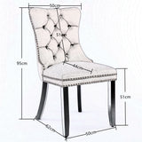 6x Velvet Dining Chairs Upholstered Tufted Kithcen Chair with Solid Wood Legs Stud Trim and Ring-Blu