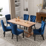 6x Velvet Dining Chairs Upholstered Tufted Kithcen Chair with Solid Wood Legs Stud Trim and Ring-Blu