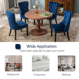 6x Velvet Dining Chairs Upholstered Tufted Kithcen Chair with Solid Wood Legs Stud Trim and Ring-Blu