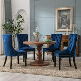 6x Velvet Dining Chairs Upholstered Tufted Kithcen Chair with Solid Wood Legs Stud Trim and Ring-Blu