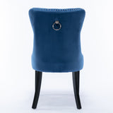 8x Velvet Dining Chairs Upholstered Tufted Kithcen Chair with Solid Wood Legs Stud Trim and Ring-Blue - 45-Degree Angle