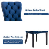 8x Velvet Dining Chairs Upholstered Tufted Kithcen Chair with Solid Wood Legs Stud Trim and Ring-Blue - Extra Image