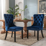 8x Velvet Dining Chairs Upholstered Tufted Kithcen Chair with Solid Wood Legs Stud Trim and Ring-Blue - Extra Image