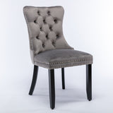 6x Velvet Dining Chairs Upholstered Tufted Kithcen Chair with Solid Wood Legs Stud Trim and Ring-Gra