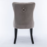 6x Velvet Dining Chairs Upholstered Tufted Kithcen Chair with Solid Wood Legs Stud Trim and Ring-Gray - Rear View