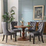 6x Velvet Dining Chairs Upholstered Tufted Kithcen Chair with Solid Wood Legs Stud Trim and Ring-Gra
