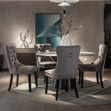 6x Velvet Dining Chairs Upholstered Tufted Kithcen Chair with Solid Wood Legs Stud Trim and Ring-Gra
