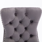 6x Velvet Dining Chairs Upholstered Tufted Kithcen Chair with Solid Wood Legs Stud Trim and Ring-Gra