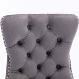 6x Velvet Dining Chairs Upholstered Tufted Kithcen Chair with Solid Wood Legs Stud Trim and Ring-Gray - Extra Image