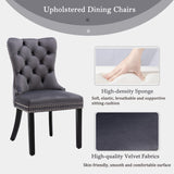 6x Velvet Dining Chairs Upholstered Tufted Kithcen Chair with Solid Wood Legs Stud Trim and Ring-Gray - Extra Image