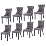 8x Velvet Dining Chairs Upholstered Tufted Kithcen Chair with Solid Wood Legs Stud Trim and Ring-Gra