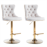 4x Height Adjustable Swivel Bar Stool Velvet Studs Barstool with Footrest and Golden Base- Beige - Front View