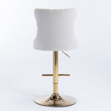 4x Height Adjustable Swivel Bar Stool Velvet Studs Barstool with Footrest and Golden Base- Beige
