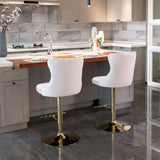 2x Height Adjustable Swivel Bar Stool Velvet Studs Barstool with Footrest and Golden Base- Beige - Extra Image