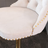 2x Height Adjustable Swivel Bar Stool Velvet Studs Barstool with Footrest and Golden Base- Beige - Extra Image