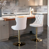2x Height Adjustable Swivel Bar Stool Velvet Studs Barstool with Footrest and Golden Base- Beige - Extra Image