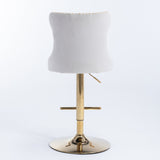 2x Height Adjustable Swivel Bar Stool Velvet Studs Barstool with Footrest and Golden Base- Beige - 45-Degree Angle