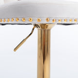 2x Height Adjustable Swivel Bar Stool Velvet Studs Barstool with Footrest and Golden Base- Beige - Extra Image