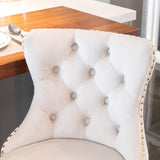 2x Height Adjustable Swivel Bar Stool Velvet Studs Barstool with Footrest and Golden Base- Beige - Close-Up Angle
