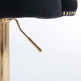 2x Height Adjustable Swivel Bar Stool Velvet Studs Barstool with Footrest and Golden Base- Black - Extra Image