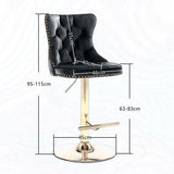 2x Height Adjustable Swivel Bar Stool Velvet Studs Barstool with Footrest and Golden Base- Black - Rear View