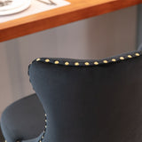 2x Height Adjustable Swivel Bar Stool Velvet Studs Barstool with Footrest and Golden Base- Black - Extra Image