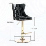 2x Height Adjustable Swivel Bar Stool Velvet Studs Barstool with Footrest and Golden Base- Grey - Rear View