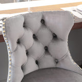 2x Height Adjustable Swivel Bar Stool Velvet Studs Barstool with Footrest and Golden Base- Grey - Low Angle