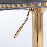 2x Height Adjustable Swivel Bar Stool Velvet Studs Barstool with Footrest and Golden Base- Grey - Extra Image