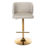 2x Faux Leather Golden Base Swivel Bar Stools- Beige - Front View