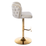 2x Faux Leather Golden Base Swivel Bar Stools- Beige - Side View