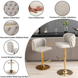 2x Faux Leather Golden Base Swivel Bar Stools- Beige - 45-Degree Angle