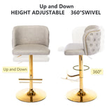 2x Faux Leather Golden Base Swivel Bar Stools- Beige - Rear View