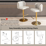 2x Faux Leather Golden Base Swivel Bar Stools- Beige - Close-Up Angle