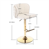 2x Faux Leather Golden Base Swivel Bar Stools- Beige - Low Angle