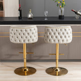2x Faux Leather Golden Base Swivel Bar Stools- Beige - Extra Image