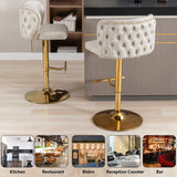 2x Faux Leather Golden Base Swivel Bar Stools- Beige - Extra Image