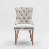 4x AADEN Modern Elegant Button-Tufted Upholstered Fabric with Studs Trim and Wooden legs Dining Side Chair-Beige - Top-Down View