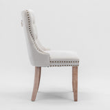 4x AADEN Modern Elegant Button-Tufted Upholstered Fabric with Studs Trim and Wooden legs Dining Side Chair-Beige - 45-Degree Angle