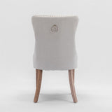 4x AADEN Modern Elegant Button-Tufted Upholstered Fabric with Studs Trim and Wooden legs Dining Side Chair-Beige - Close-Up Angle