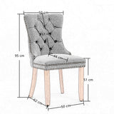 4x AADEN Modern Elegant Button-Tufted Upholstered Fabric with Studs Trim and Wooden legs Dining Side Chair-Beige - Low Angle