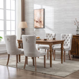 4x AADEN Modern Elegant Button-Tufted Upholstered Fabric with Studs Trim and Wooden legs Dining Side Chair-Beige - Extra Image
