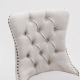 4x AADEN Modern Elegant Button-Tufted Upholstered Fabric with Studs Trim and Wooden legs Dining Side Chair-Beige - Extra Image