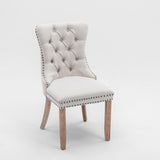 4x AADEN Modern Elegant Button-Tufted Upholstered Fabric with Studs Trim and Wooden legs Dining Side Chair-Beige - Extra Image