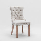 AADEN Modern Elegant Button-Tufted Upholstered Fabric with Studs Trim and Wooden legs Dining Side Chair-Beige - Front View