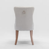 AADEN Modern Elegant Button-Tufted Upholstered Fabric with Studs Trim and Wooden legs Dining Side Chair-Beige - Rear View
