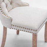 AADEN Modern Elegant Button-Tufted Upholstered Fabric with Studs Trim and Wooden legs Dining Side Chair-Beige - Extra Image